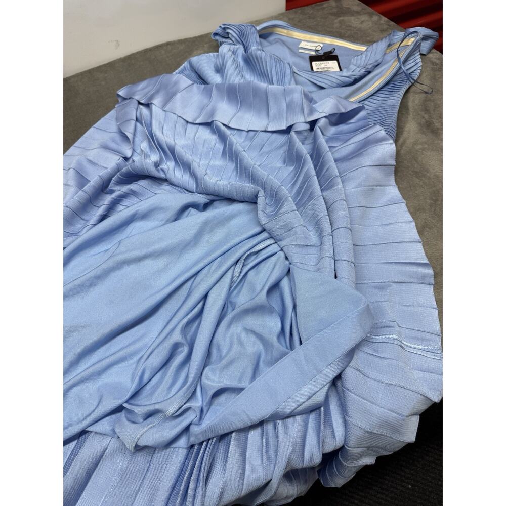 NWT St. John Pleated One Shoulder Milano Knit Midi Dress Blue Sz 16 $2495 - Picture 10 of 10